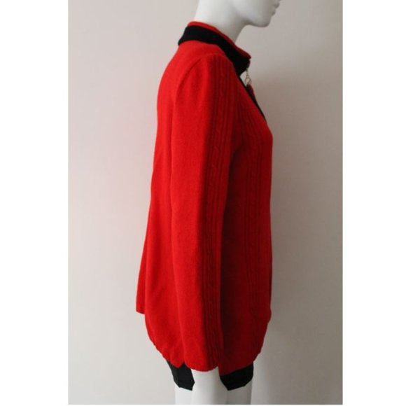 St. John Sport 1/4 Zip Knit Sweater Size Large Red Black Vintage - Picture 2 of 10